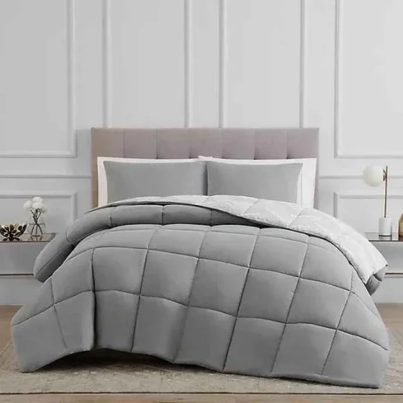 Reversible 2-Piece Chevron Twin Comforter Set in Grey